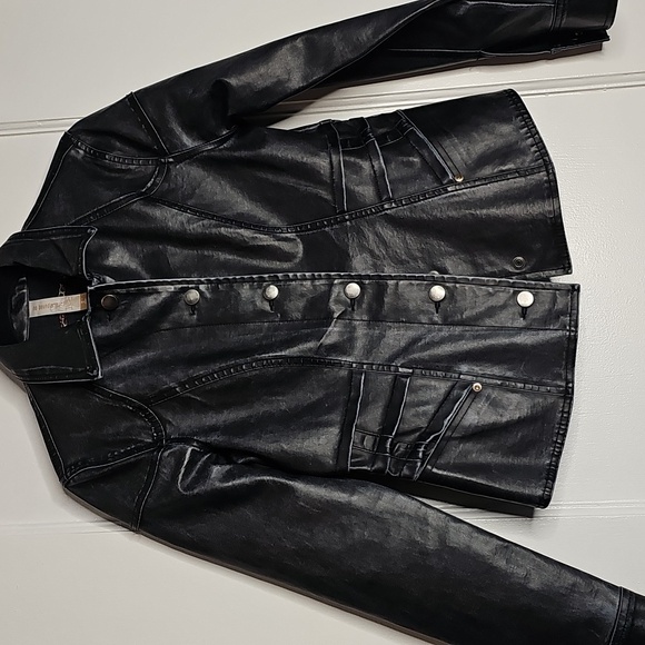 No Boundaries Black Faux Leather Distressed Grunge Structured Blazer Jacket - Picture 11 of 11